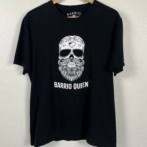 Barrio Queen | Black T Shirt Bearded Sugar skull with Sunglasses, size L